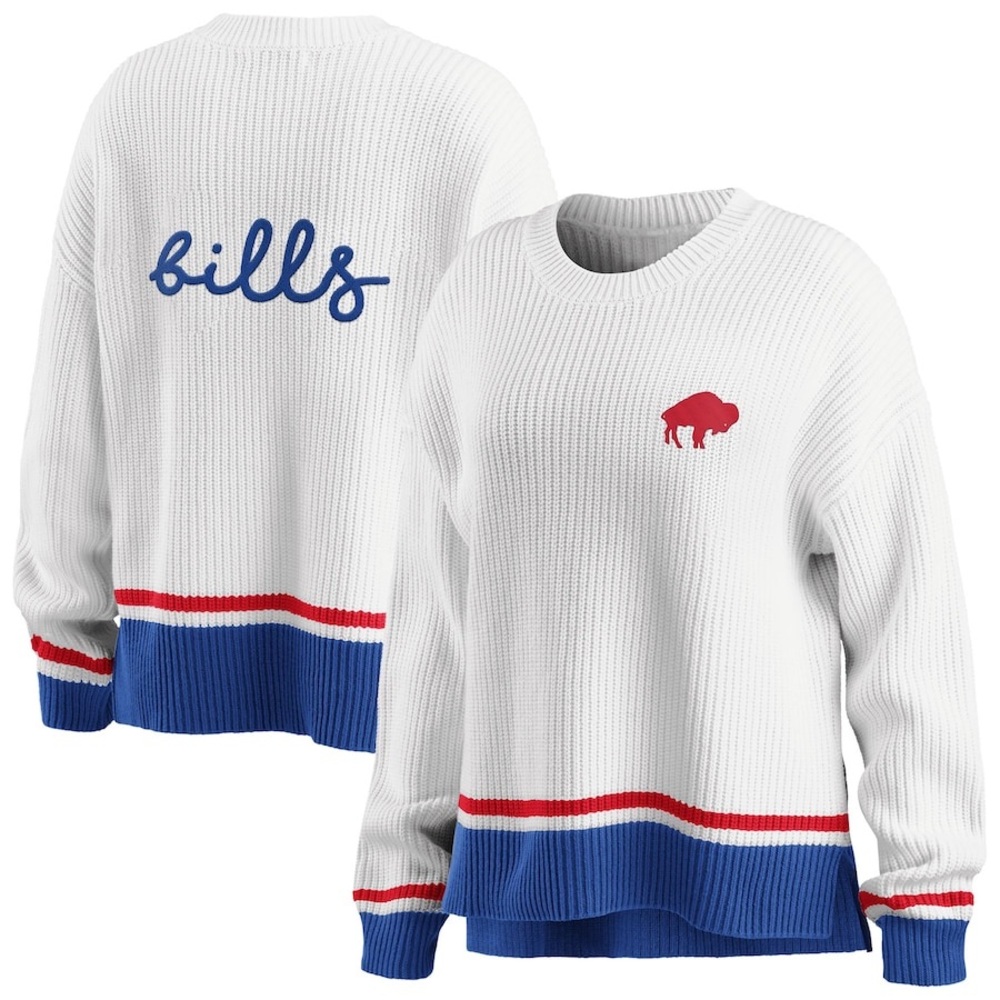 WEAR by Erin Andrews White/Royal Buffalo Bills Pullover Sweater